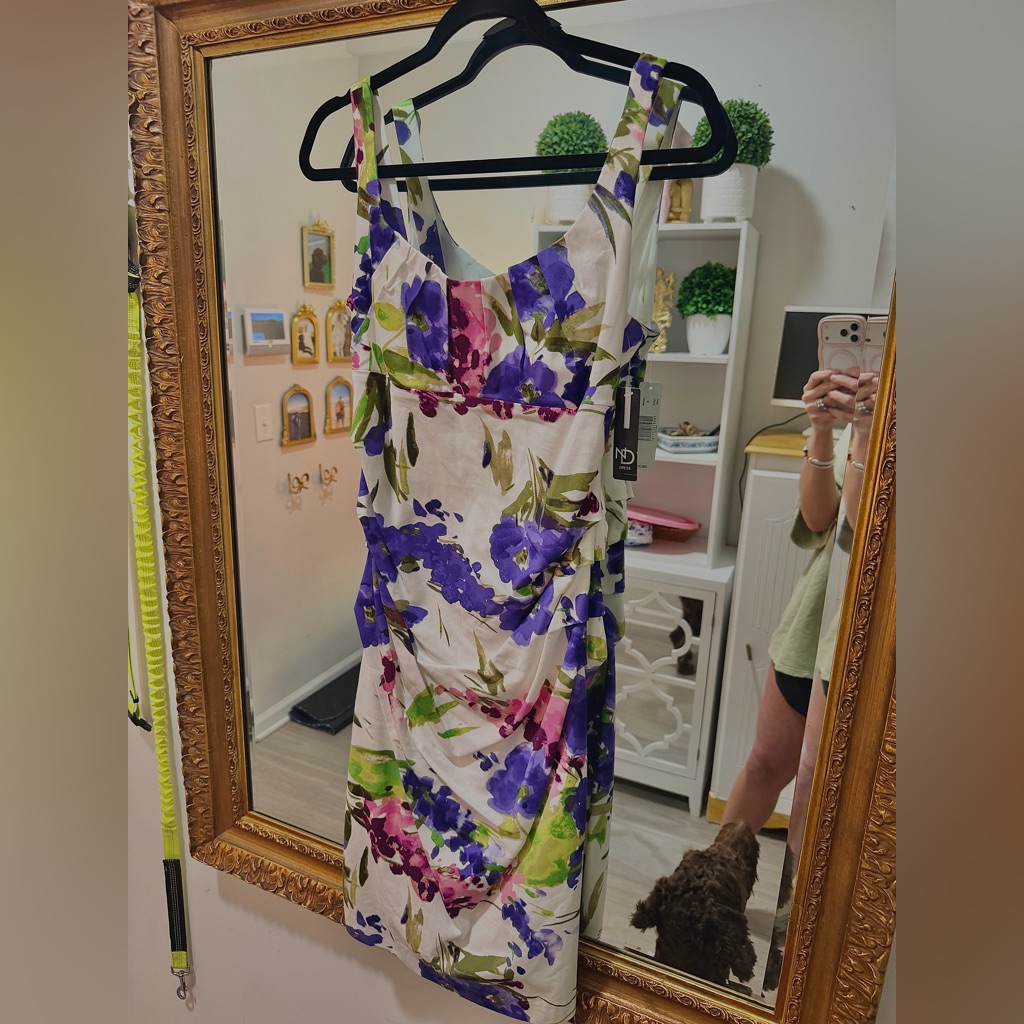 Purple And Green Floral Midi Dress